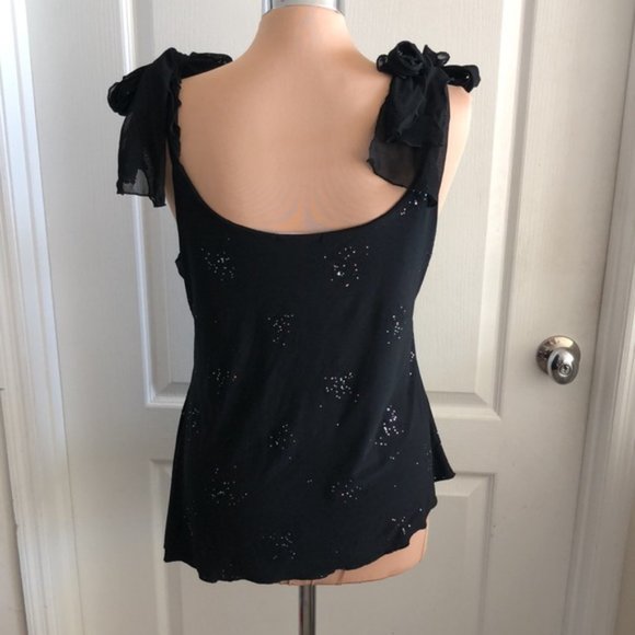 Black Top w Sparkles Adjustable Straps Asymmetrical Side on Bottom  Sz.L - Picture 4 of 10
